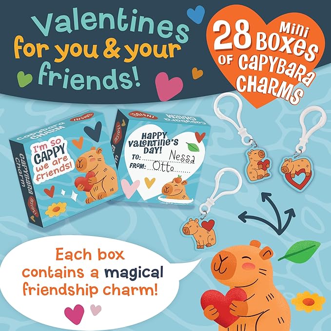 Peaceable Kingdom Valentines Box for Kids, Valentines Day Box Kit for Valentines Cards for Kids Classroom - Capybara Charm Valentines