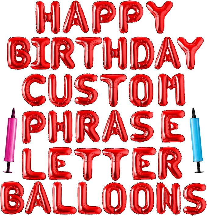Happy Birthday Balloon Banner Custom Phrase Balloons letter 16 inch Personalized Alphabet Letters Foil Mylar Balloons (Red)