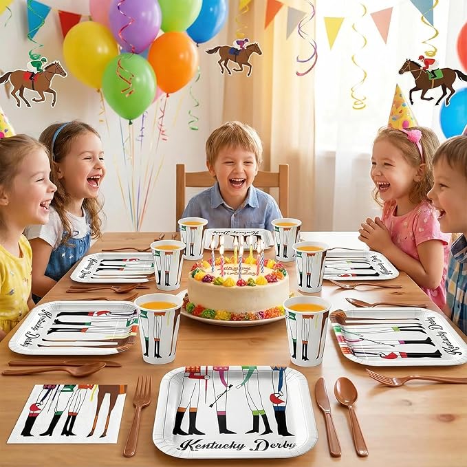 168Pcs Derby Day Plates Napkins Derby Party Supplies Paper Cups Disposable Tableware Set Horse Racing Party Decorations Serve 24 Guests