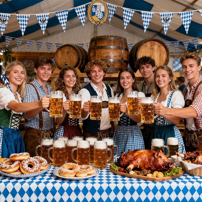 Iceyyyy 3 Pieces Oktoberfest Tablecloths-Blue and White Checkered Table Cloths Rectangular Oktoberfest Bavarian Flag Tablecover for German Oktoberfest Themed Party Decorations,54" x 108"