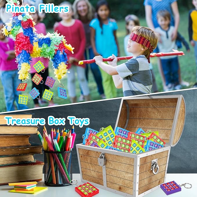 32Pcs Tic Tac Toe Keychains Game, Birthday Party Favors Easter Goodie Bags Stuffers for Kids 3-5 4-8 8-12, Small Treasure Box Classroom Carnival Prizes Easter Basket Egg Filler Student Gifts Girl Boy