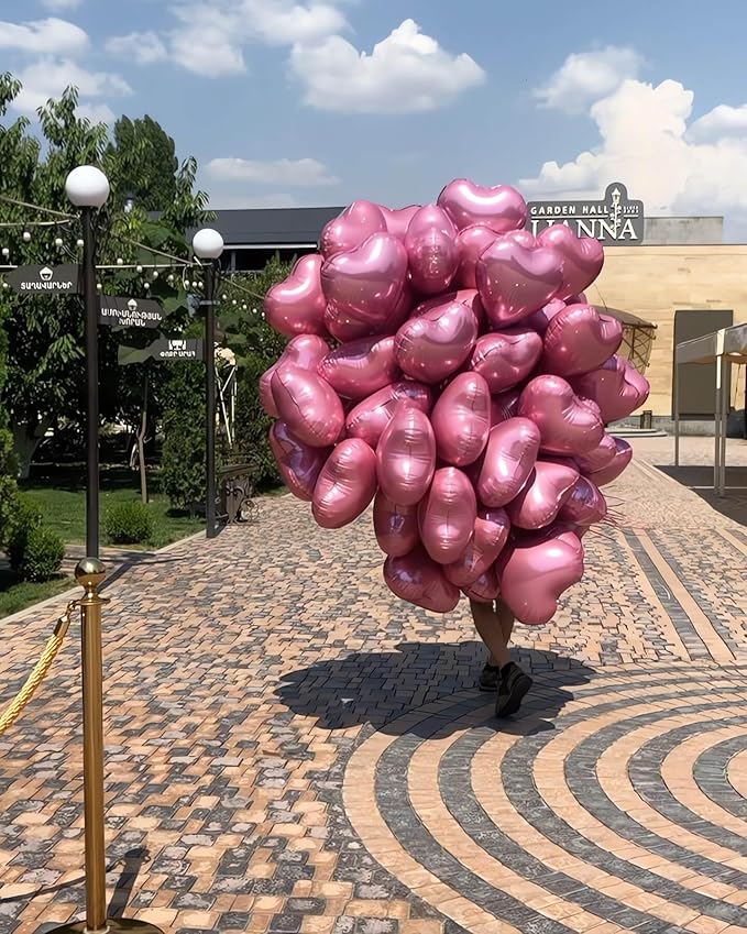 Pink Heart Shaped balloons Pack of 10, 18 Inch Love Valentine Balloons Silver Heart Romantic Balloons For Valentines Day Propose Marriage Wedding Bridal Shower Engagement Party Decorations