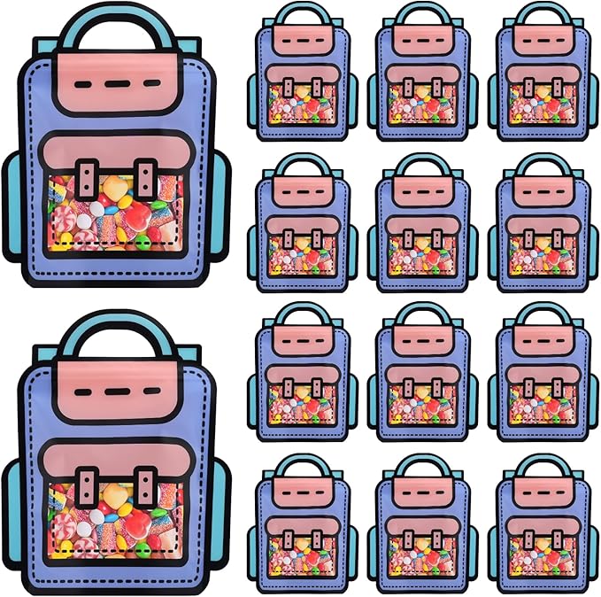 EONSUI 30PCS Plastic Cartoon Backpack Shaped Goodies Bags with Handles for Kids Birthday, Back to School Supplies, Baby Shower, Party, Wedding, Reusable Bulk Gift Wrapper for Candy, Snacks, Chocolate