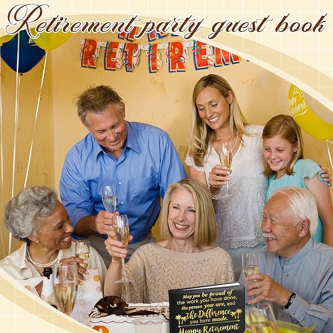 Ctosree Retirement Guest Book with Signature Pen Retirement Party Gift Supplies for Women Men Office Colleague Advice and Wishes Decorations(Elegant)