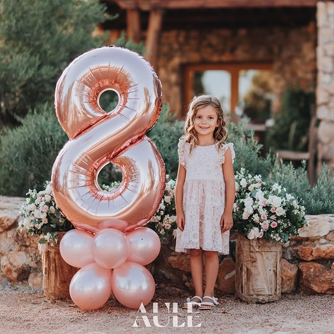 AULE 40 Inch Big Rose Gold 8 Balloon Number Large Foil Helium Number Balloons 0-9 Jumbo Giant Happy 8th Birthday Party Decorations for Boy or Girl Huge Mylar Anniversary Party Supplies