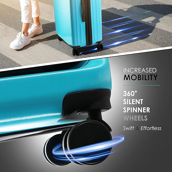 TRAVELARIM Hard Shell Luggage Sets with Spinner Wheels 4 Piece, Expandable Large Suitcases with TSA Lock, Travel Large Suitcase Set, Teal Luggage Set