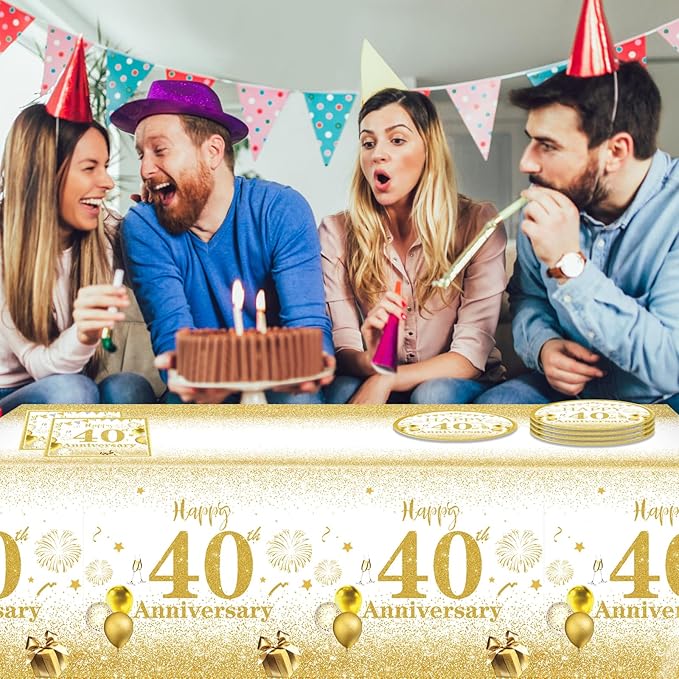 41 PCS Gold Birthday Decorations 40 Years old Paper Plates Napkins Tablecloth Birthday Supplies 1986 Theme Party Tableware Cheers to 40 Years Table Party Decor Favors for Men and women Party Supplies