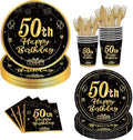 144PCS 50th Birthday Plates and Napkins Birthday Party Supplies 50th Birthday Party Decorations for Men Women Disposable Party Tableware Including Paper Plates Napkins Cups Forks Serve 24