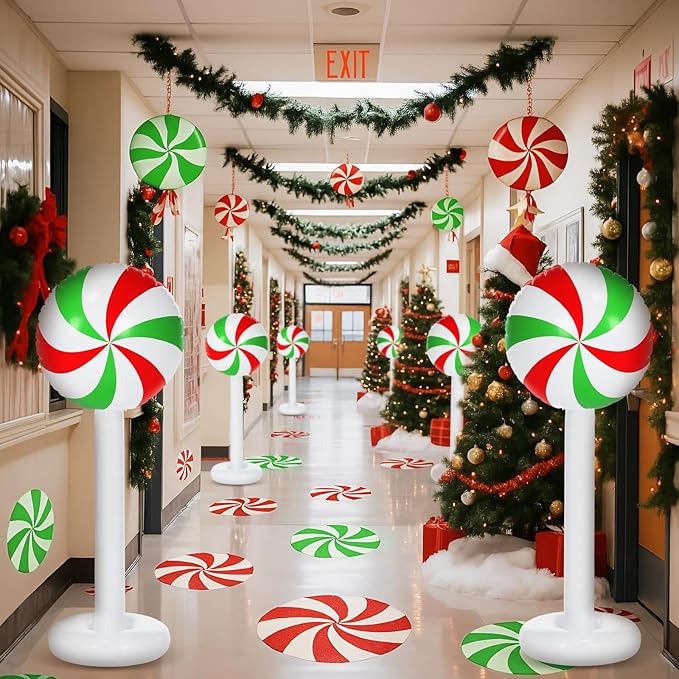 2 Pcs Christmas Inflatable Outdoor Decorations 4 FT Christmas Candy Inflatable Column Decoration for Winter Xmas Lawn Yard Garden Home Decor