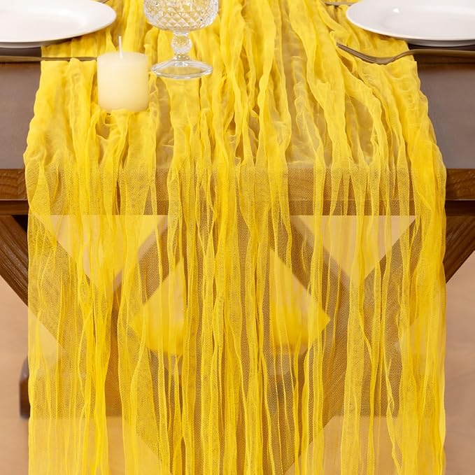 Socomi Yellow Cheesecloth Table Runner Tulle Gauze Cheese clothBoho Rustic 120 inch 10FT Runner for Wedding Party Baby Shower Birthday Holiday Decorations 1pc