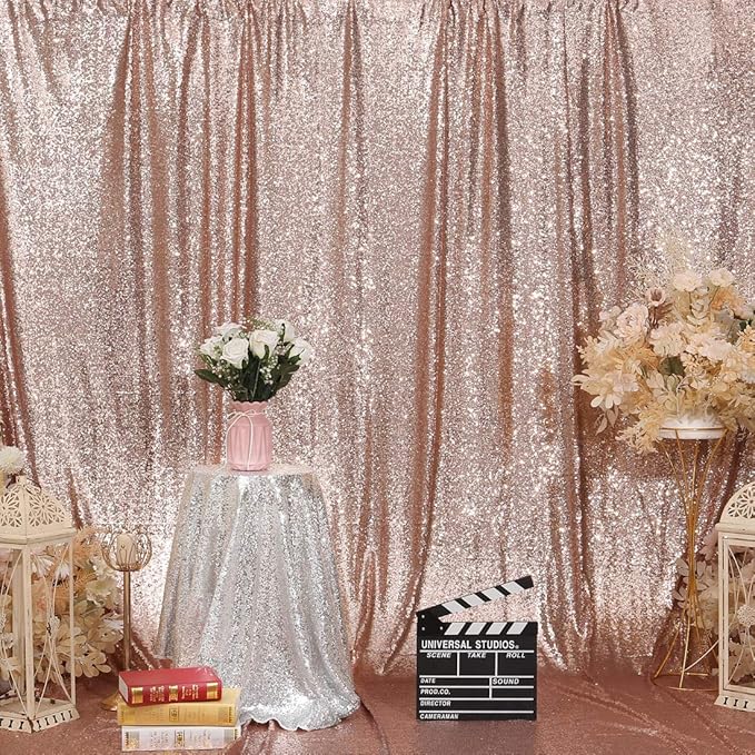 Juya Delight 6ft x 8ft Rose Gold Sequin Backdrop Curtain for Party Wedding Photography