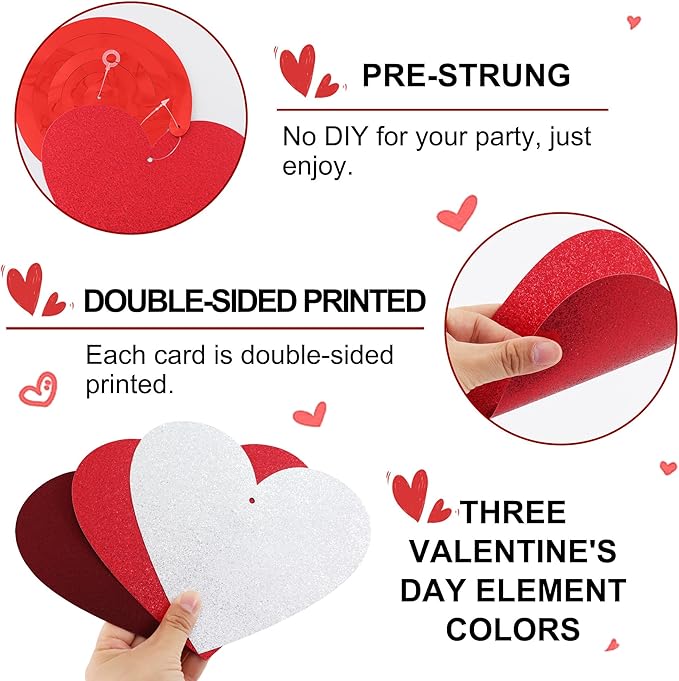 BEISHIDA Happy Valentine's Day Pre-Strung Hanging Swirls Valentine's Decorations Red Red Silver Glitter Heart Hanging Streamers for Wedding Anniversary Engagement Proposal Party Supplies 15Pcs