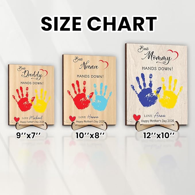 Personalized Hands Down Best Dad Ever Handprint Kit with Paint, Family Craft Wooden Sign, Fathers Day Handprint Plaque Keepsake, Mothers Day Birthday Gift for Mom, Grandma, Nana, Aunt