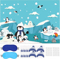 Winter Party Games for Kids Christmas Pin the Hat On the Penguin Large Poster with Stickers Blindfolds Fun Polar Arctic Animals Activities Party Decorations for Xmas Holiday Birthday Family Gatherings