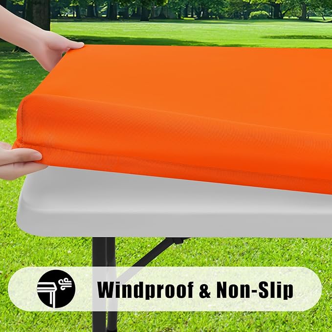 Smiry 2 Pack Rectangle Picnic Table Cloth, Waterproof Elastic Fitted Tablecloths, Washable Polyester Rectangular Patio Table Cover for Camping, Indoor and Outdoor (Orange, 30"x48")