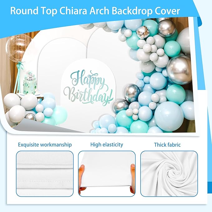 3-Piece Arch Backdrop Cover, Stretchy Spandex Wedding Arch Covers 4FT, 5FT, 6FT for Round Chiara Arch Stand, White Arch Cover for Photo Background Happy Birthday Party Banquet Ceremony Decor