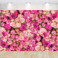 5x3FT Pink Rose Flower Wall Backdrop Spring Tea Party Photography Background Girls Princess Birthday Wedding Mothers Day Baby Shower Dessert Cake Table Decoration Banner