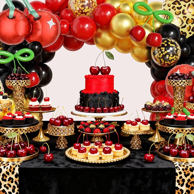 JOGAMS 170Pcs Betty Party Decorations,Cheetah Print Red and Black Party Decorations with Gold Confetti Cherry Cheetah Print Green 260 Balloons for Bachelorette Birthday Baby Shower Vintage Retro Party