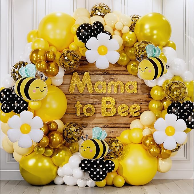 ALL-IN-1 Bee Balloons Garland Kit & Arch - Small and Large Black Yellow and White Bumble Bee Balloons for What Will It Bee Gender Reveal Party Supplies, Baby Shower Decorations, or Honey Bee Birthday