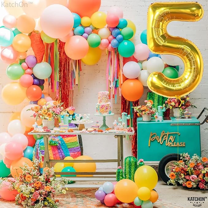 KatchOn, Giant Gold 5 Balloon Number - 40 Inch | Golden 5 Balloon, 5 Year Anniversary Decorations | Gold Number 5 Balloon, 5th Birthday Decoration | Five Balloon for 5 Year Old Birthday Decorations