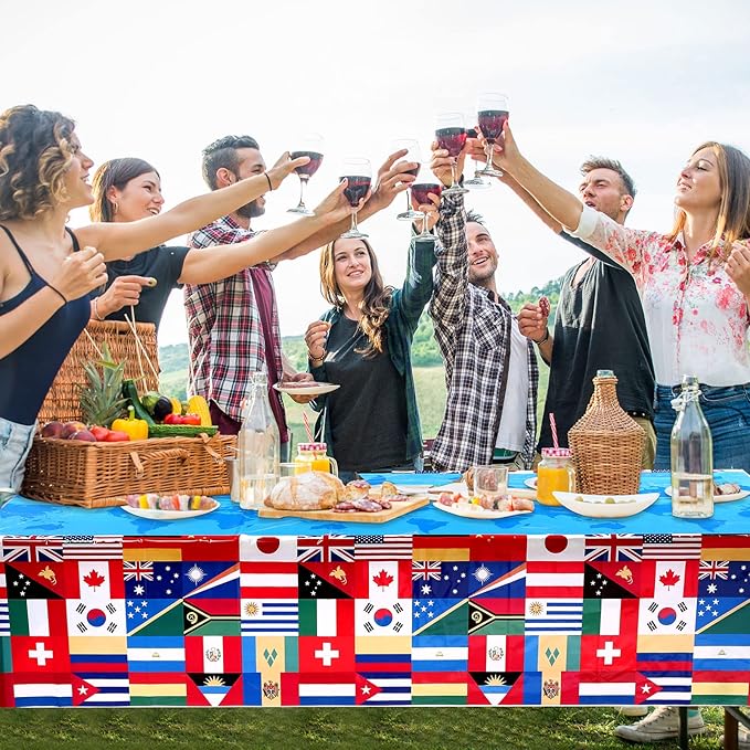 1 Pack International Flag Table Cover Patriotic Table Cloth World Country Flags Plastic Tablecloth for Festival Events Celebration Party Decorations Soccer Sports Beer Party, 108 x 54 Inch