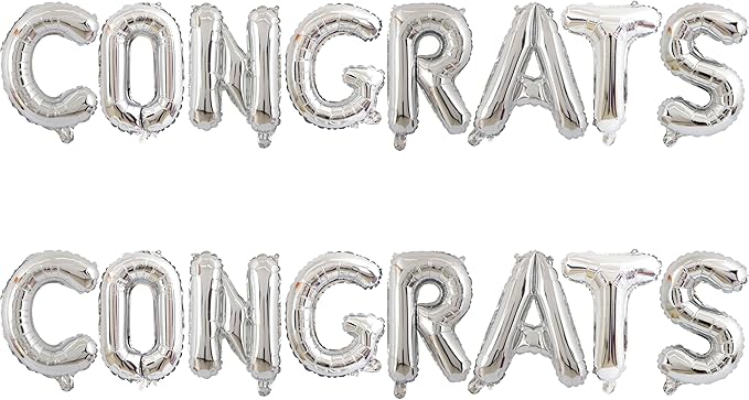 2 Set 16Pcs Silver Congrats Letter Balloons 16in Balloon Foil Letter Decorations Party Decor Silver Letter Balloons Congrats Party Supplies