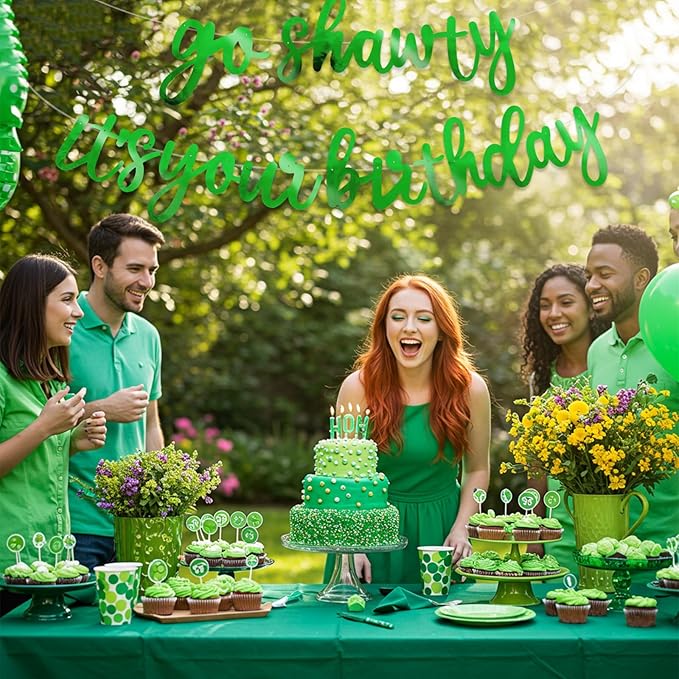 BEISHIDA Go Shawty It's Your Birthday Banner NO DIY Hip Hop Theme Happy Birthday Banner Pre-Strung Rap Theme Happy Birthday Sign for Man Women birthday Party Supply Double-Sided Bright Green