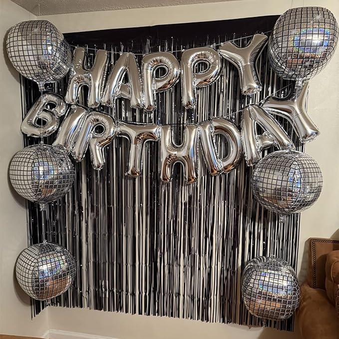 Black Backdrops Curtains Party Decorations, Tinsel Streamers Birthday Decoration for 30th Women Men, Photo Booth Props for Wedding, 2Pack 3.28X6.56Ft