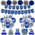 Happy Retirement Party Decorations for Men Women,Blue Silver Retirement Decorations,Happy Banners,Balloons Honeycomb Centerpieces,Paper Pompoms,Office Yard Sign Farewell Party Supplies