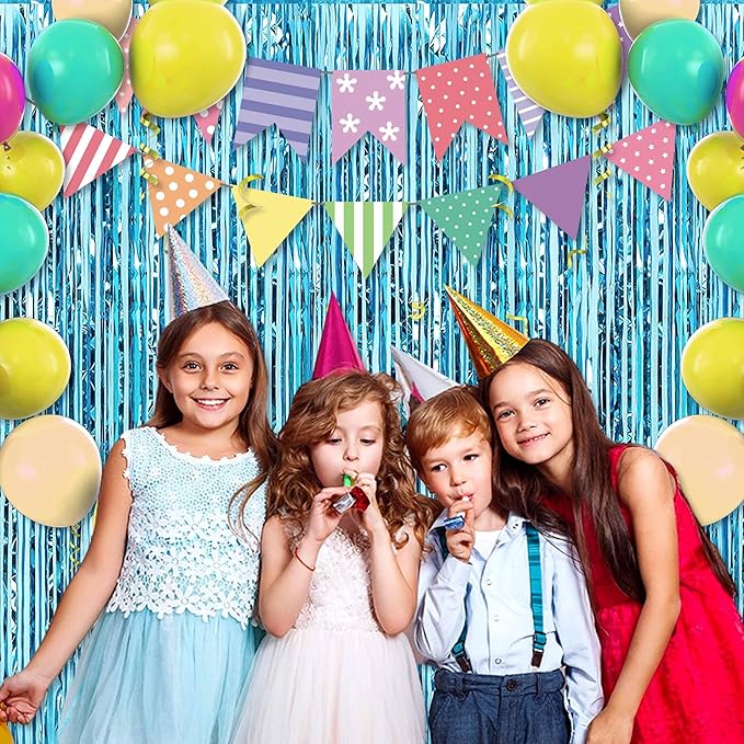 3 Pack Light Blue Foil Fringe Curtains Backdrop, 3.28 x 8.2 Ft Metallic Streamers Tinsel Curtains Background for Photo Booth, Birthday, Halloween, Christmas, Thanksgiving, New Year Party Decorations
