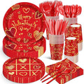 140Pcs Valentine's Day Party Supplies Tableware Set Red Heart Love Valentine's Day Paper Plates and Napkins Anniversary Wedding Party Decorations Couple Dating Dinner Plates, Serve for 20 Guest