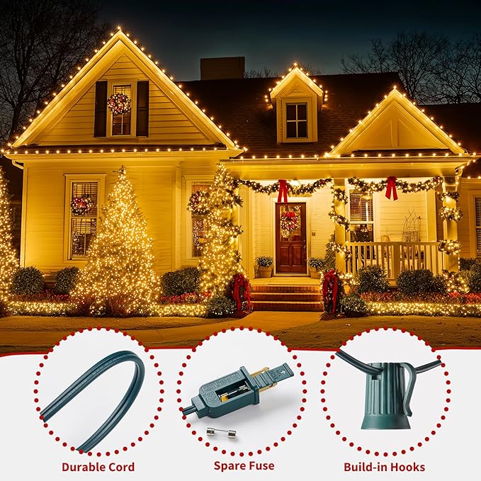 Brightown C9 Clear Christmas String Lights - Outdoor Christmas Tree Lights String - Hanging Christmas Roofline Lights - Patio Lights for Outdoor Decor - Green Wire, 25 Feet