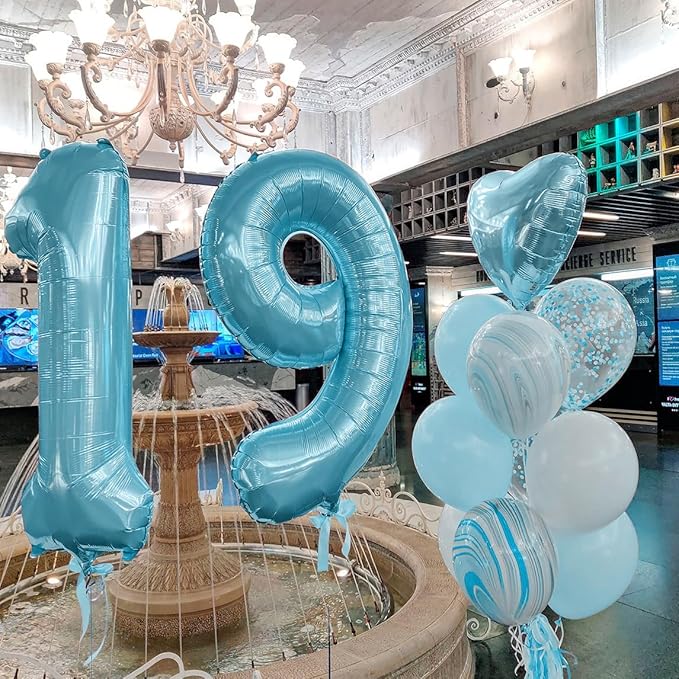 40 Inch Light Blue Number Balloon 9, Large Baby Blue Number 9 Balloons for Birthday Party Decorations, Blue Foil Mylar Birthday Balloons