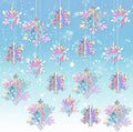 JULMELON 18PCS Christmas Hanging Snowflakes Decorations, 3D Holographic Paper Snowflakes Iridescent Snow Flakes Frozen Winter Wonderland Decorations for Christmas New Year's Birthdays Winter Parties