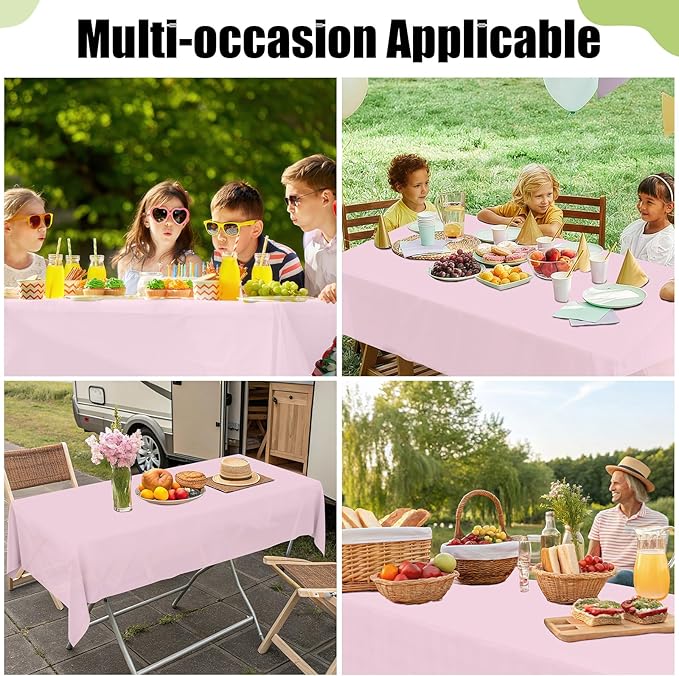 Smiry Disposable Table Cloth - 15 Pack, 54 x 108 Inch Waterproof Rectangle Tablecloths for Parties, Decorative Plastic Table Cover, Leakproof & Sturdy, Pink