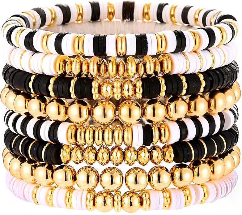 Surfer Heishi Bracelets for Women Stackable Rainbow Vinyl Disc Clay Beaded Stretch Bracelets Elastic Layering Friendship Bracelets Boho Summer Beach Jewelry