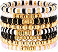 Surfer Heishi Bracelets for Women Stackable Rainbow Vinyl Disc Clay Beaded Stretch Bracelets Elastic Layering Friendship Bracelets Boho Summer Beach Jewelry
