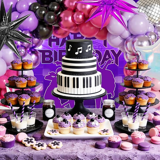 JOGAMS 175Pcs Dark Night Kpop Hunter Balloons Arch Kit, Black Metallic Pink Purple Disco Balloons with Iridescent Star Music Note Foil Balloons for K-Pop Music Disco Theme Birthday Concert-Style Stage