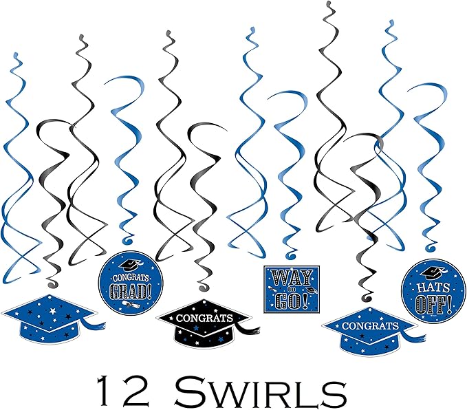 Serves 30 Ultimate Party Pack Congrats Grad Blue Party Supplies Dinner & Dessert Plates Cups Napkins 2 Table cloth 20 Photo Props 12 Swirls 30 Balloons Props 1 Banner 2 Grad Card Holder Box Blue