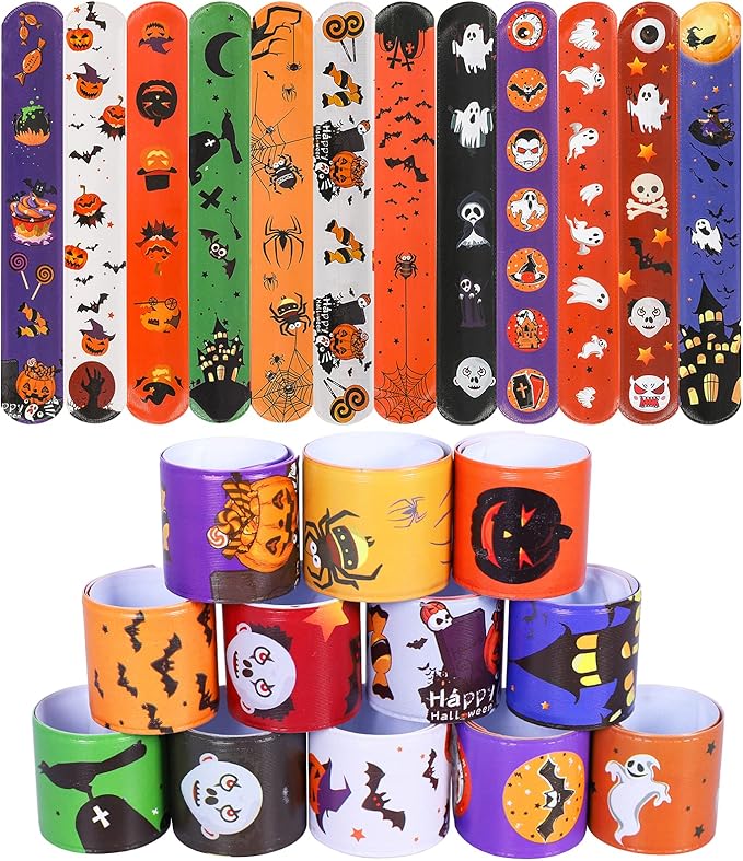 Max Fun 48pcs Halloween Slap Bracelets Party Favors Toys for Kids Party Favor Treat Bags Gifts Birthday Party (Halloween)