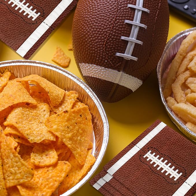 100-Pack Football Party Napkins, 2 Designs, 6.5x6.5 Inch Disposable Paper Napkins for Super Bowl, Football Birthday, Tailgate Party Decorations & Supplies