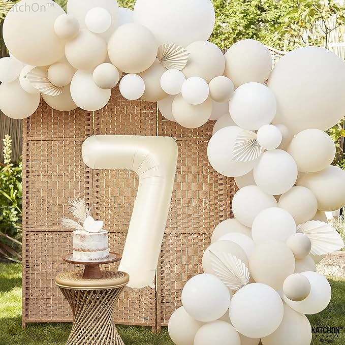 KatchOn, Giant Cream Number 7 Balloon - 40 Inch | 7th Birthday Balloon for 7th Birthday Decorations | 7 Balloons for Birthday | 7 Year Old balloon for 7 Year Decorations