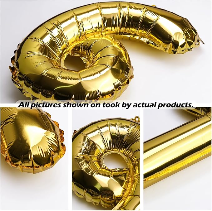 [20 Pcs] 16" Gold Foil Number Balloons (2 sets of 0-9) - Mylar Aluminum Hanging Decorations for Graduation, Birthday, Christmas & New Year's Eve Parties