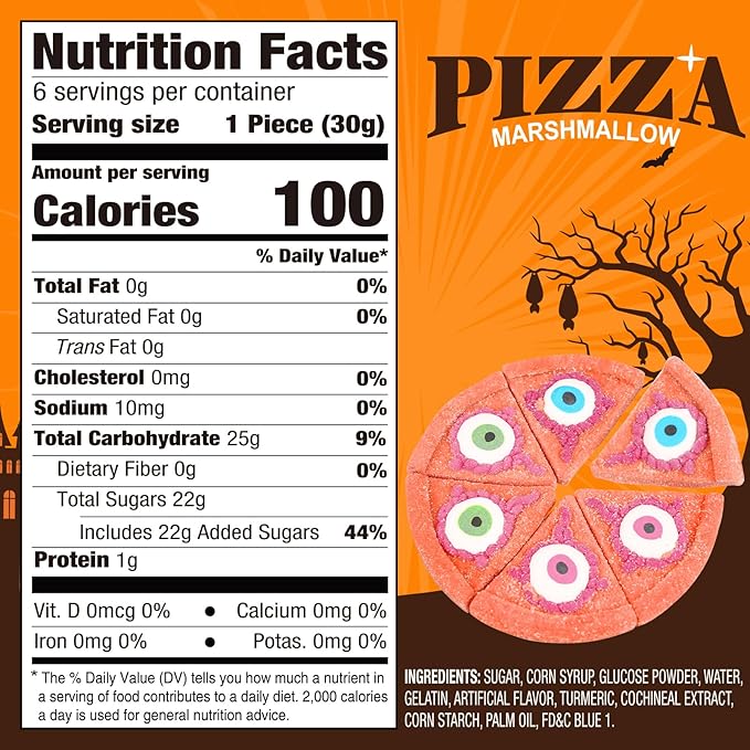 AMOS Halloween Pizza Gummy & Eyeball Marshmallow Candy – Fun, Gross-Looking Treats for Kids, Parties, Birthdays & More – 180g Bag