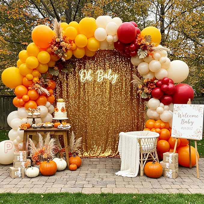 Fall Balloon Arch Kit – Double Stuffed Orange, Yellow, Red, Ivory White Boho Balloons Garland for Fall Decorations, Thanksgiving, Autumn Harvest Party, Pumpkin Birthday, Wedding, Baby Shower Backdrop