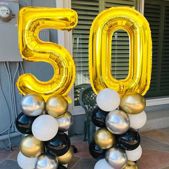 Gold Number Balloons Birthday Balloons - Giant Gold Number 50 Balloon 40 inch, Numbers Balloon 10th Birthday Decorations, Gold Party Supplies for Women Men