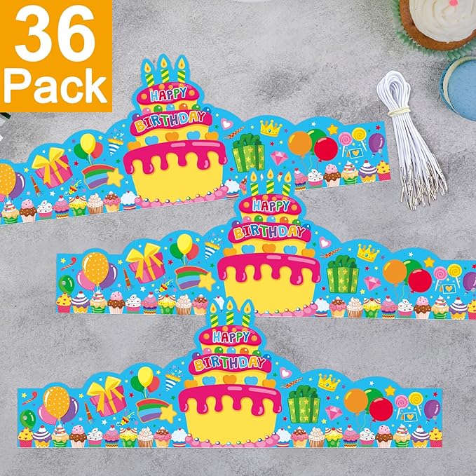 36 Pack Birthday Crowns for Kids Colorful Paper Party Hats Birthday Crown Set for Teachers Students Classroom