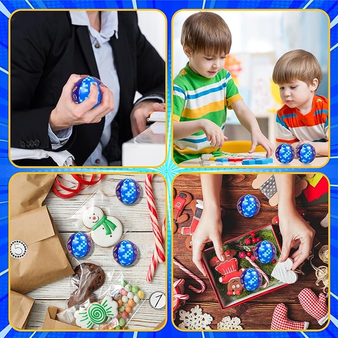6 PCS Blue Golden Rings Stress Balls for Kids Party Favors, 2.48 Inch Anxiety Relief Fidget Sensory Toys, Golden Rings Squeeze Toys Bulk for Birthday Goodie Bags, Carnival Gifts & Classroom Prizes