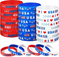 Lewtemi 30 Pieces 4th of July Party Favors USA Silicone Bracelet Patriotic American Flag Red White and Blue Rubber Wristband for Independence Day Decorations Fourth of July Party Accessories Gift