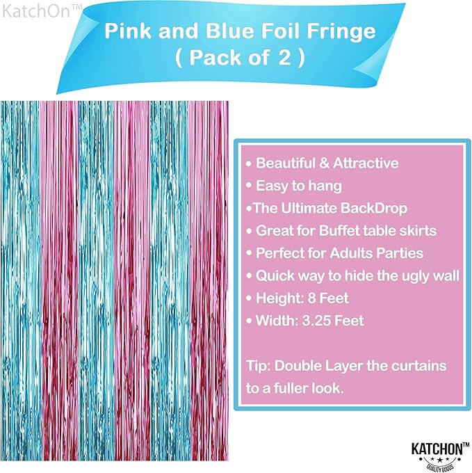 KatchOn, XtraLarge Pink and Blue Streamers - 3.2 x 8 Ft, Pack of 2 | Pink and Blue Streamers for Gender Reveal Decorations | Streamer Backdrop for Baby Shower, Unicorn, Mermaid Birthday Decorations